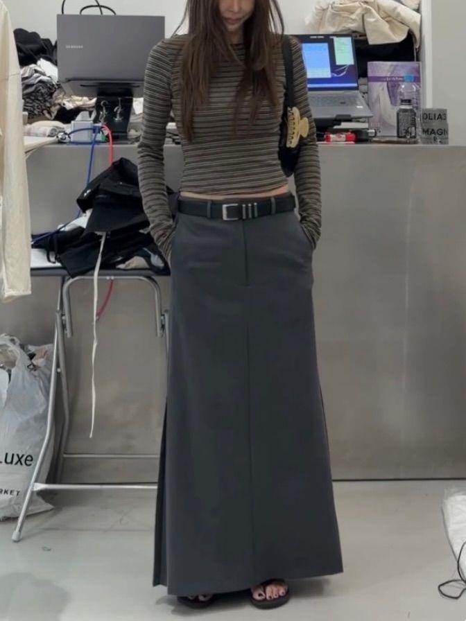 側百摺開衩西裝長裙